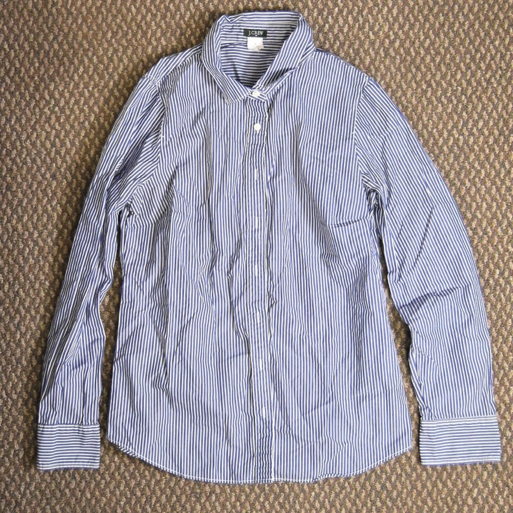 Ladies M J.Crew Blue/White Striped Button Down